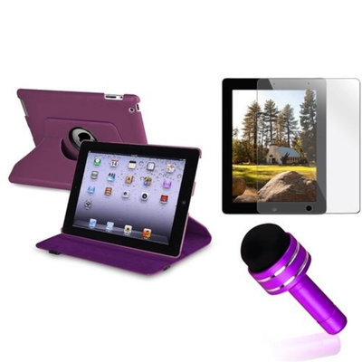 Insten INSTEN Purple For Apple iPad 4 4th 4G Gen 3 3rd 2 360 Rotating PU Leather Case Cover Stand