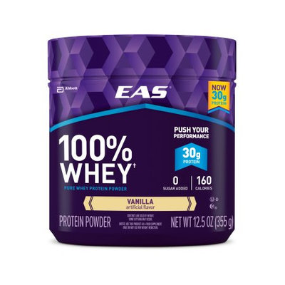 Abbott Nutrition EAS 100% Whey Protein Powder Vanilla Dietary Supplement, 12.5 oz, Pack of 12)