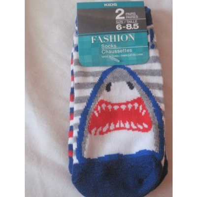 Fashion 2 Pack Kids Jaws Great White Shark Sox 1 Shark Pair & 1 Striped Pair Size 6-8.5