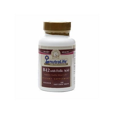 NutraLife Vitamin B-12 with Folic Acid, Kosher, Tablets Strawberry