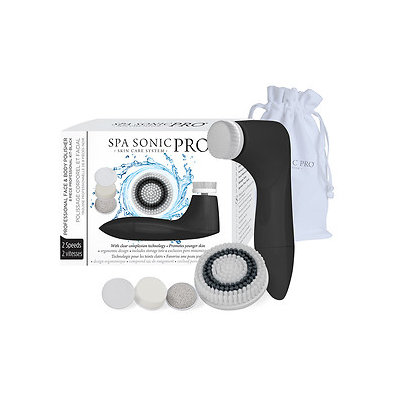 Spa Sonic PRO Skin Care System Face & Body Polisher - 8 Piece Professional Kit, Black, 1 set