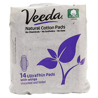 Veeda Natural Ultra Thin Day Pad with Wings, 14 ea