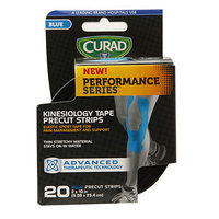 Curad Performance Series Kinesiology Tape Precut Strips, 2 x 10 Inch (5.08 x 25.4cm), Blue, 20 ea