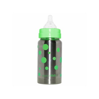 Organickidz organic Kidz Thermal Stainless Steel Baby Bottle (7oz) Green Polka Dots