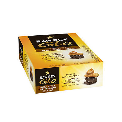 Raw Revolution Glo Bar with Raw Superfoods Peanut Butter Dark Chocolate & Sea Salt 12 Bars