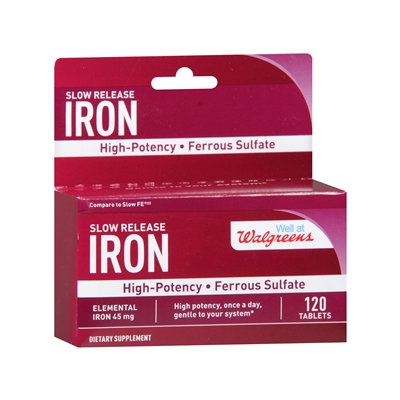 Walgreens Iron Slow Release High Potency Ferrous Sulfate 45mg, Tablets, 120 ea