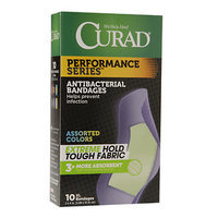 Curad Performance Series Antibacterial Bandages, Assorted Colors, XL, 2 x 4 inch (5.08 x 10.16cm), 10 ea