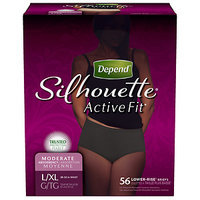 Depend Silhouette Active Fit for Women Briefs, Moderate Absorbency, Black, L/XL, 56 ea