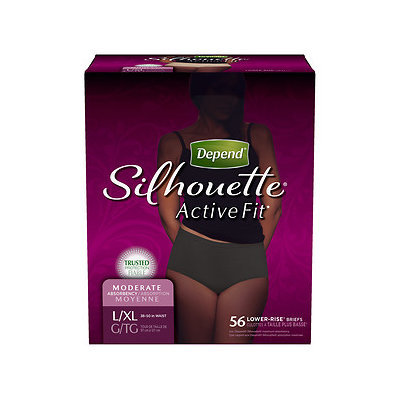 Depend Silhouette Active Fit for Women Briefs, Moderate Absorbency, Black, L/XL, 56 ea