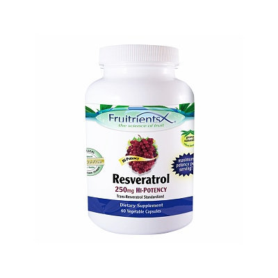 FruitrientsX - Resveratrol Trans-Resveratrol Standardized Hi-Potency 250 mg. - 60 Vegetarian Capsules