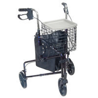 Drive Medical 3 Wheel Rollator Walker with Basket Tray and Pouch, Blue, 1 ea