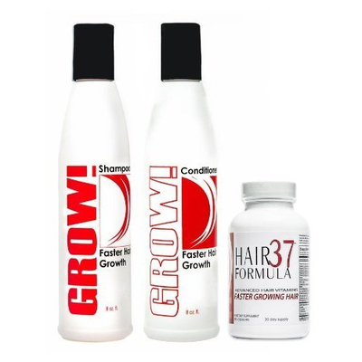 Advanced Hair Growth Vitamins Hair Formula 37 for Faster Growing Hair 30 day supply with Grow! Shampoo and Conditioner