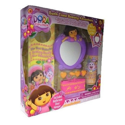 Nick Jr. Dora The Explorer Gift Set Dora the Explorer Bath Time Beauty Adventure 6pc - Mirror, Bath Foam, Door Hanger, Head Band, Ponytail Holders