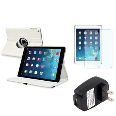 Insten INSTEN White 360 Leather Stand Case Cover+Guard+AC Charger For Apple iPad Air 5 5th Gen