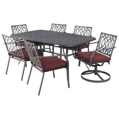 Threshold 7 Piece Red Metal Rectangular Patio Furniture Set, Harper