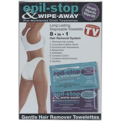 Epil Stop Wipe Away Epil Stop & Wipe Away, The Safer Faster Way To Hair-Free Skin, Includes: 10 Pre-Moistened Wipe-On Hair Remover, 10 Pre-Moistened Wipe -Off Moisturizer, 2 Pre-Moistened Sensitive Wipe-on, 2 Pre-Moistened Sensitive Wipe-off As Seen On TV