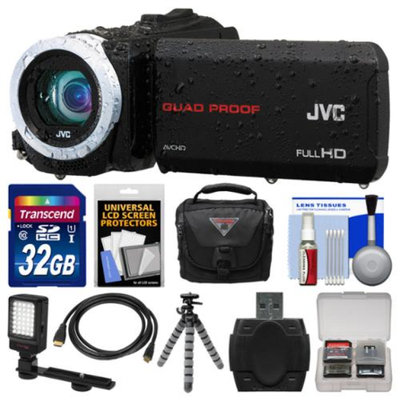 JVC Everio GZ-R70 Quad Proof Full HD Digital Video Camera Camcorder with 32GB Card + Case + LED Light + Flex Tripod + Kit