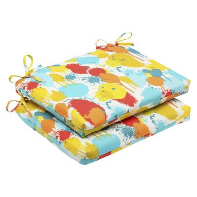 Pillow Perfect Outdoor 2-Piece Square Edge Seat Cushion Set - Blue/Yellow Neddick