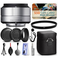 47th Street Photo Sigma 30mm F2.8 DN Silver Lens for Panasonic/Olympus Micro Four Thirds (33S963) with Starter Accessories Package includes UV Ultraviolet Filter + Deluxe Cleaning Kit + Air Dust Blower + Cap Keeper + $50 Prints Gift Card