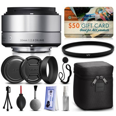 47th Street Photo Sigma 30mm F2.8 DN Silver Lens for Panasonic/Olympus Micro Four Thirds (33S963) with Starter Accessories Package includes UV Ultraviolet Filter + Deluxe Cleaning Kit + Air Dust Blower + Cap Keeper + $50 Prints Gift Card