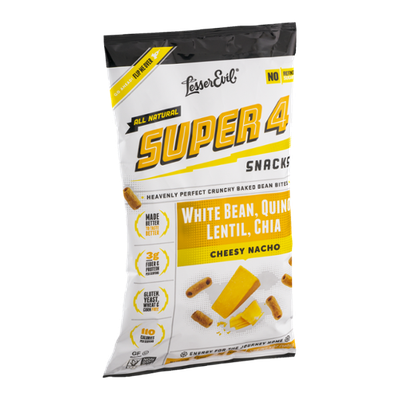 LesserEvil Super 4 Snacks White Bean, Quinoa, Lentil, Chia Cheesy Nacho Baked Bean Bites