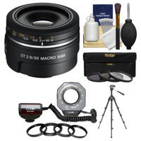 Sony Alpha A-Mount 30mm f/2.8 DT Macro SAM Lens with Macro Ringlight + Tripod + 3 Filters + Kit for SLT-A37, A57, A58, A65, A77, A99 DSLR Cameras