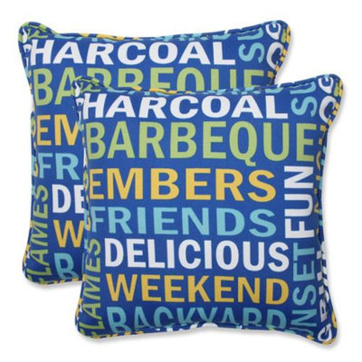 Pillow Perfect Outdoor 2-Piece Square Throw Pillow Set - Blue/Yellow Grillin