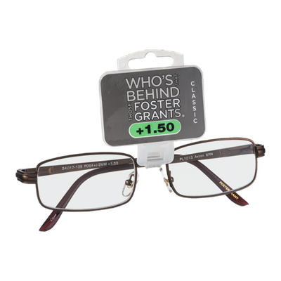 Foster Grants Non-Prescription Glasses Classic +1.50 Axton BRN