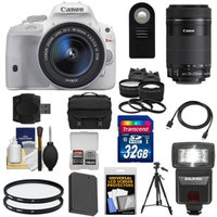 Canon EOS Rebel SL1 Digital SLR Camera & EF-S 18-55mm IS Lens (White) with 55-250mm IS STM Lens + 32GB Card + Battery + Case + Flash + Tele/Wide Lenses Kit