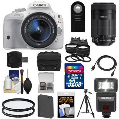 Canon EOS Rebel SL1 Digital SLR Camera & EF-S 18-55mm IS Lens (White) with 55-250mm IS STM Lens + 32GB Card + Battery + Case + Flash + Tele/Wide Lenses Kit