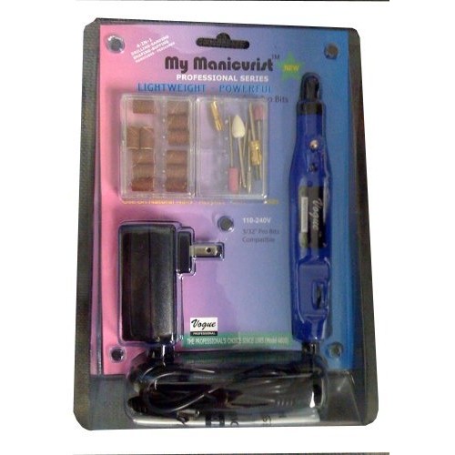 VOGUE PROFESSIONAL ® brand Powerful Plug-in Slim Lightweight Pro Nail Art Drill KIT Electric FILE Buffer with 7 Specialty Vogue Pro ® Attachments Bits for Acrylics UV Gel Shellac or Natural nails Portable Salon Machine Manicure Pedicure Filing or Callus removal Bits fit Dremel Kupa Professional Easy to use Designed to use on fingernails Not a hobby tool. 30 years old US established brand. Worldwide Voltage 110-240V built-in