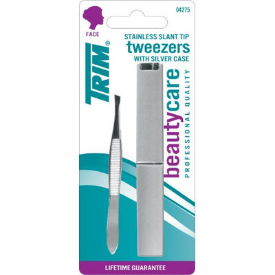 Trim Stainless Slant Tip Tweezers With Silver Case Pack Of 6