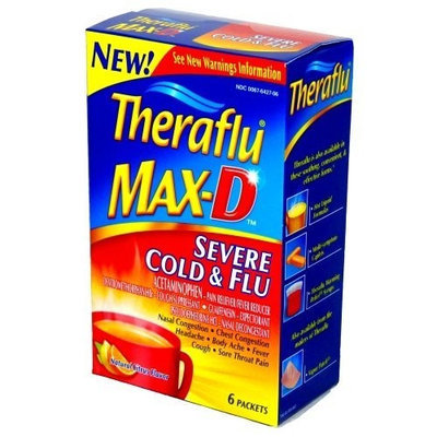 Theraflu Max-D Severe Cold & Flu Natural Citrus Flavor - 1 Box Containing 6 Packets
