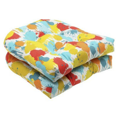Pillow Perfect Outdoor 2-Piece Wicker Seat Cushion Set - Blue/Yellow Neddick
