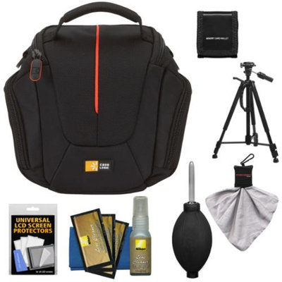 Case Logic DCB-304 High Zoom Digital Camera Holster Bag (Black) with Deluxe Photo/Video Tripod + Nikon Cleaning Kit