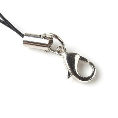 50 Cell Phone Strap Black/ Silver Tone Split Ring with Hooks