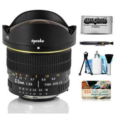 Opteka 6.5mm f/3.5 HD Aspherical Fisheye Lens with Removable Hood and Cleaning Bundle for Nikon D4S, DF, D4, D3X, D810, D800, D750, D610, D600, D7100, D7000, D5500, D5300, D5200, D5100, D3300, D3200 and D3100 Digital SLR Cameras