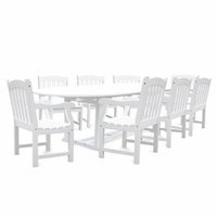 VIFAH Bradley Extension Oval Table & 8 Armchair Outdoor Wood Dining Set, 1 ea