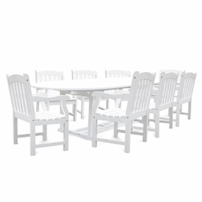 VIFAH Bradley Extension Oval Table & 8 Armchair Outdoor Wood Dining Set, 1 ea