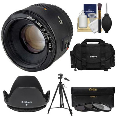 Canon EF 50mm f/1.8 II Lens with Canon Case + 3 UV/CPL/ND8 Filters + Hood + Tripod Kit for EOS 6D, 70D, 5D Mark II III, Rebel T3, T3i, T4i, T5, T5i, SL1 DSLR Camera