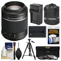 Sony Alpha A-Mount 55-200mm f/4-5.6 DT SAM Zoom Lens with NP-FM500H Battery & Charger + Tripod + 3 Filters + Pouch + Kit for SLT-A37, A57, A58, A65, A77 II, A99 DSLR Cameras