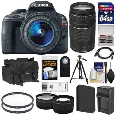 Canon EOS Rebel SL1 Digital SLR Camera & EF-S 18-55mm IS STM Lens with EF 75-300mm III Zoom Lens + 64GB Card + Battery + Case + Tele/Wide Lenses + Tripod Kit