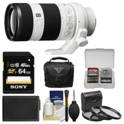 Sony Alpha E-Mount FE 70-200mm f/4.0 G OSS Zoom Lens with 64GB Card + Case + Battery + 3 Filters Kit for Sony Alpha A7, A7R, A7S, A3000, A5000, A6000, NEX-5T, 6, 7 Cameras