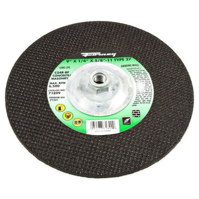 Forney 71899 Grinding Wheel with 5/8-Inch-11 Threaded Arbor Masonry C24R-BF 9-Inch-by-1/4-Inch