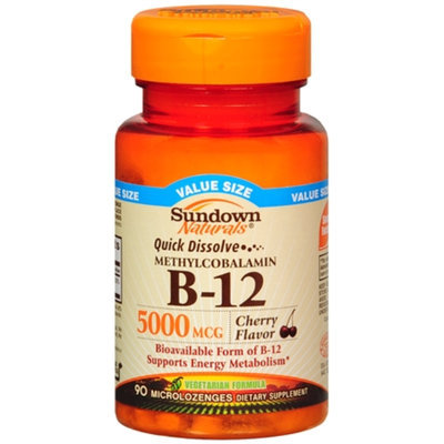 Sundown Naturals Quick Dissolve Vitamin B-12 5000mcg, Microlozenges, Cherry, 90 ea