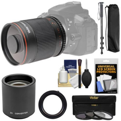Vivitar 500mm f/8.0 Mirror Lens with 2x Teleconverter (=1000mm) + Monopod + 3 Filters Kit for Nikon Digital SLR Cameras