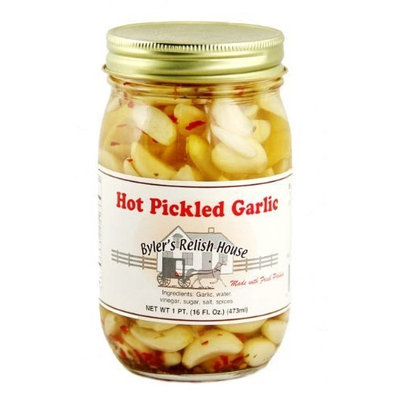 Byler's Relish House Homemade Amish Country Hot Pickled Garlic 16 oz.