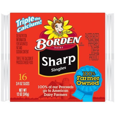 Borden Singles Sharp Cheese Slices, 0.75 oz, 16 count