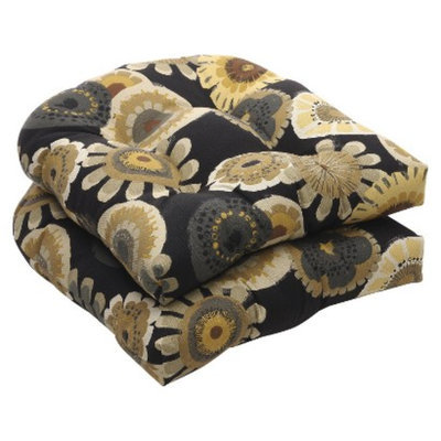 Pillow Perfect Outdoor 2-Piece Wicker Chair Cushion Set - Black/Yellow Floral