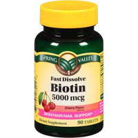 Spring Valley Cherry Flavor Fast Dissolve Biotin Dietary Supplement Tablets, 5000mcg, 90 count